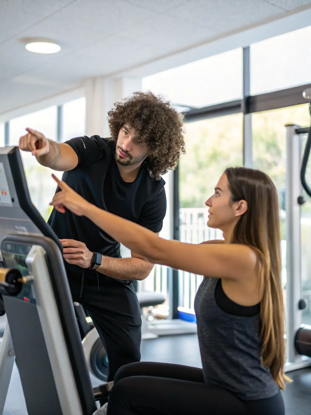 A fitness coach guiding a client, emphasizing the expert support provided in the Total Recharge program.